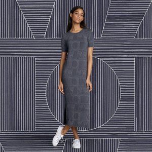 Uniqlo MOMA Navy Geometric Linework Maxi Dress